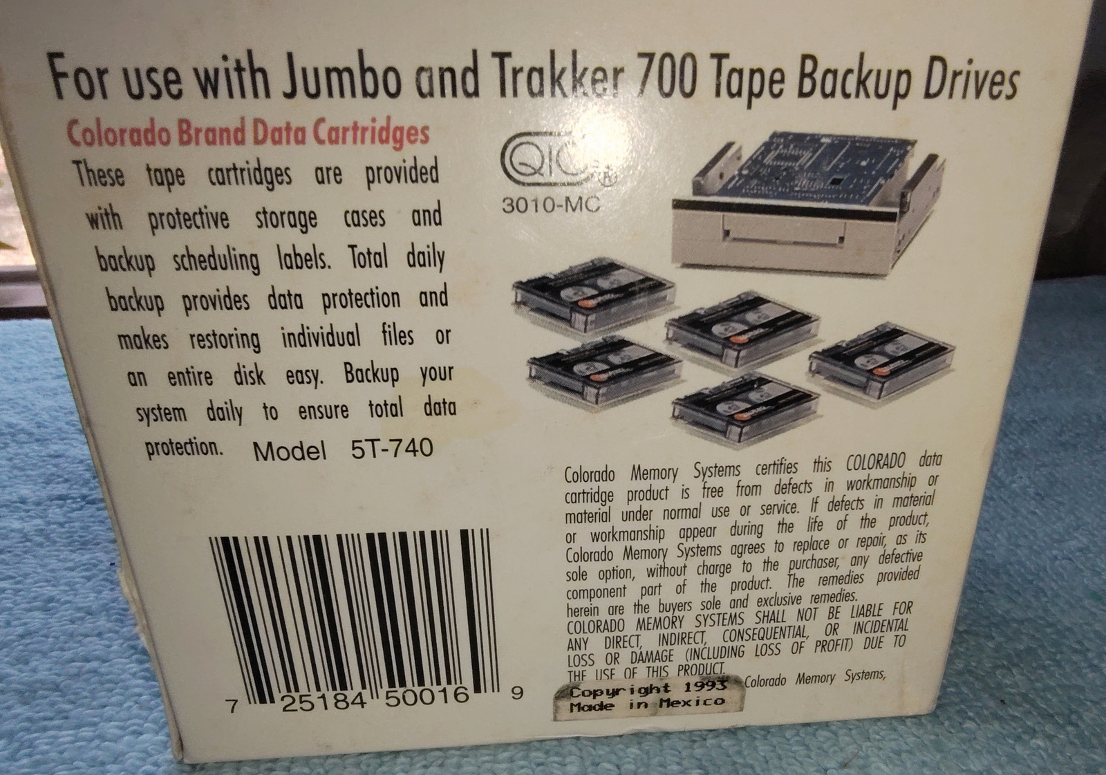 Box of 5 New, Old Stock Colorado Jumbo 700 DT-740 QIC-3010-MC 680/340 MB Tapes - Image 5
