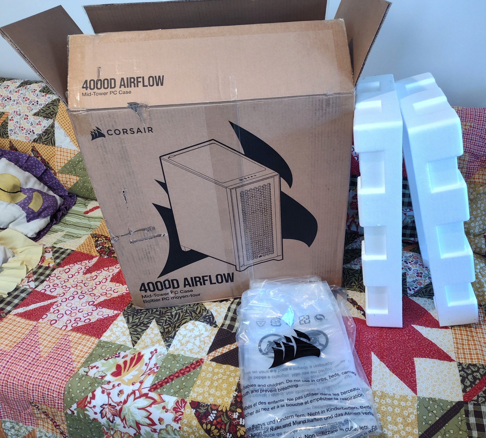 Original Shipping Box, Bag, Packing Foam for Black Corsair 4000D Airflow PC Case