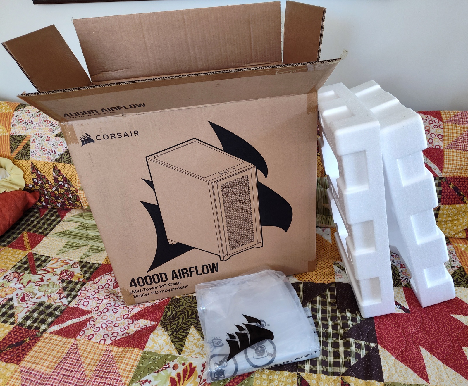 Original Shipping Box, Bag, Packing Foam for Black Corsair 4000D Airflow PC Case