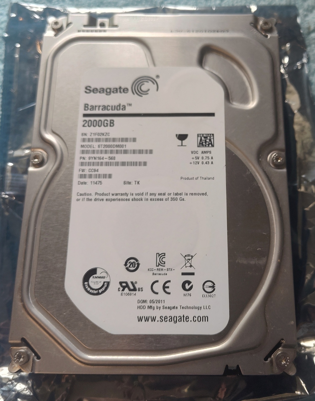 Seagate Barracuda ST2000DM001 2TB 3.5" Desktop SATA Hard Disk Drive HDD 2011