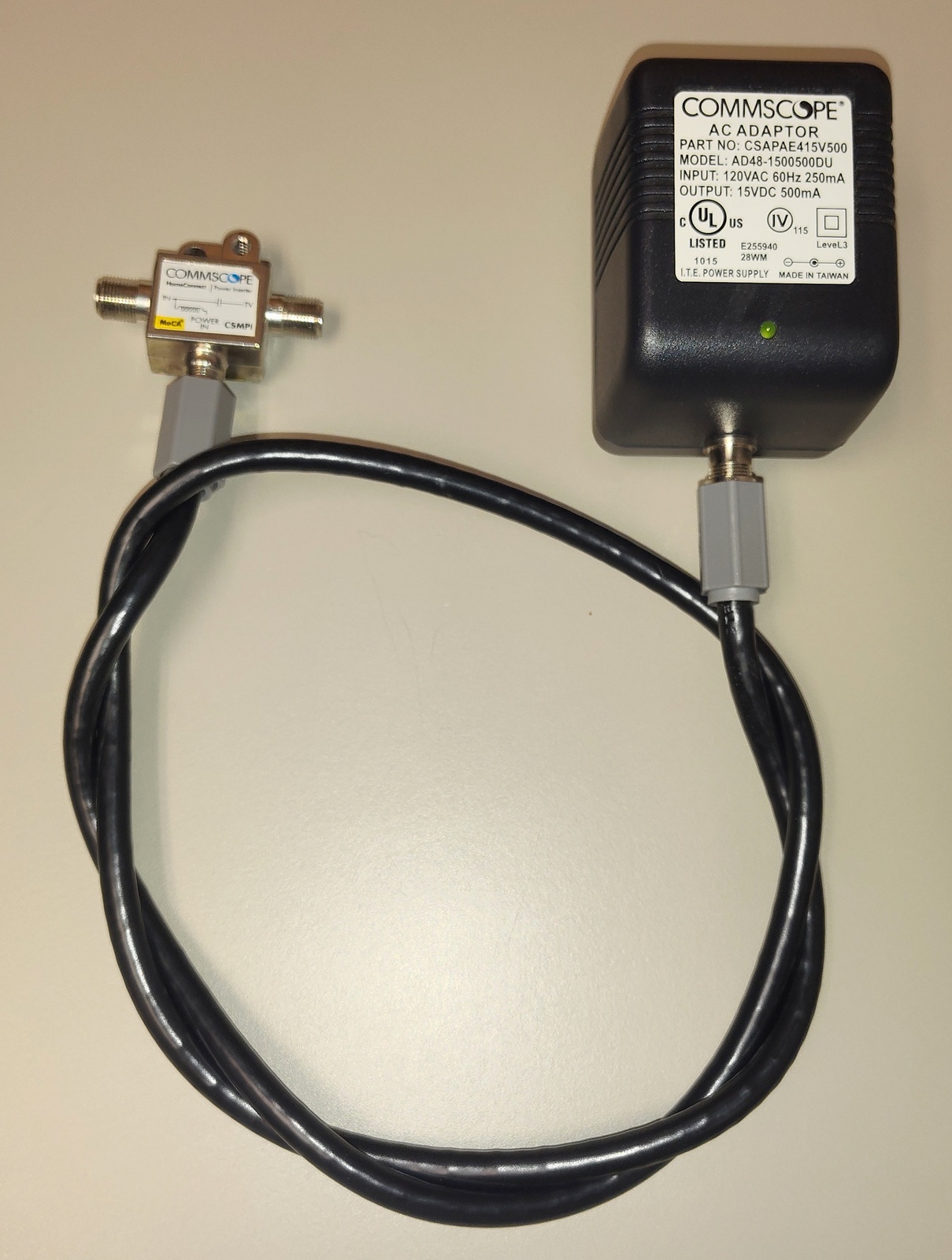 Commscope Home Connect CSMPI Coax Power Inserter w/ AC Adapter AD48-1500500DU