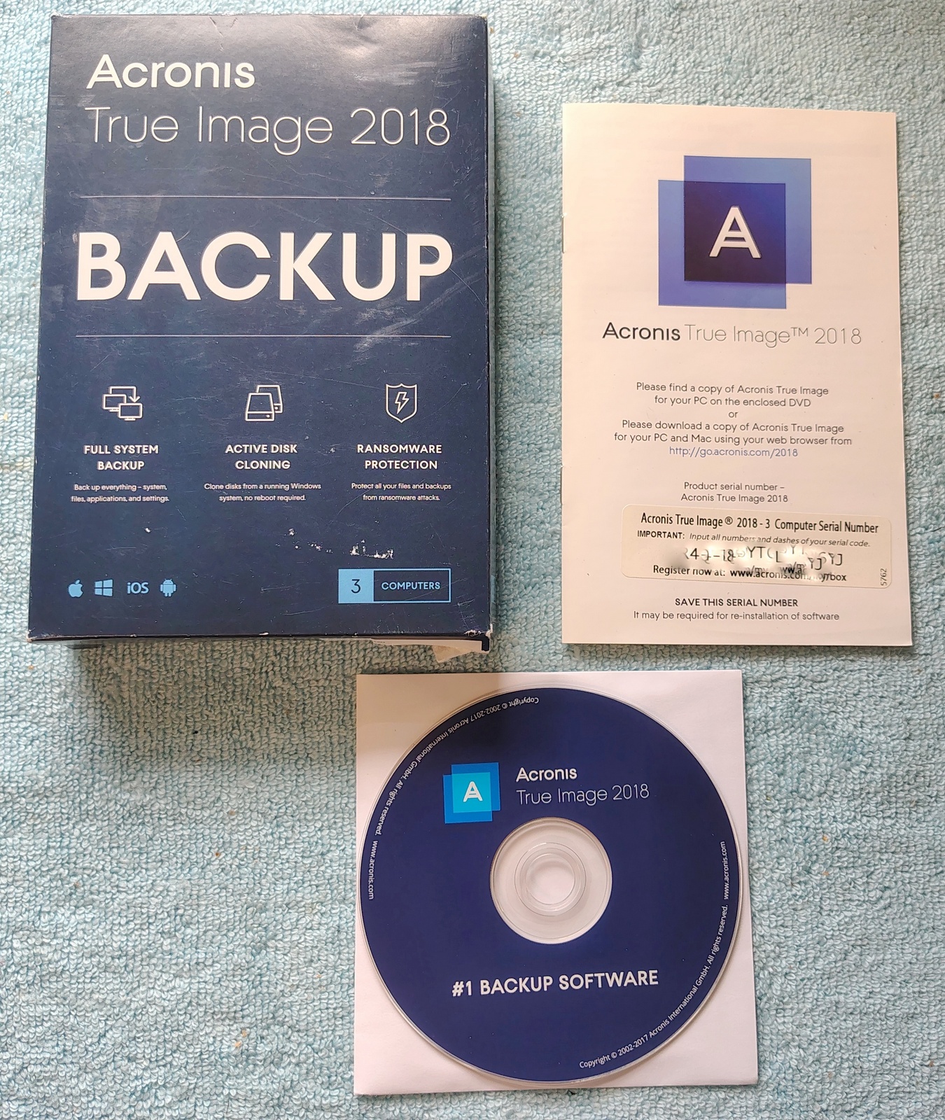 Acronis True Image 2018 For 3 Computers PC Backup Recovery Software w/ Disc, SN