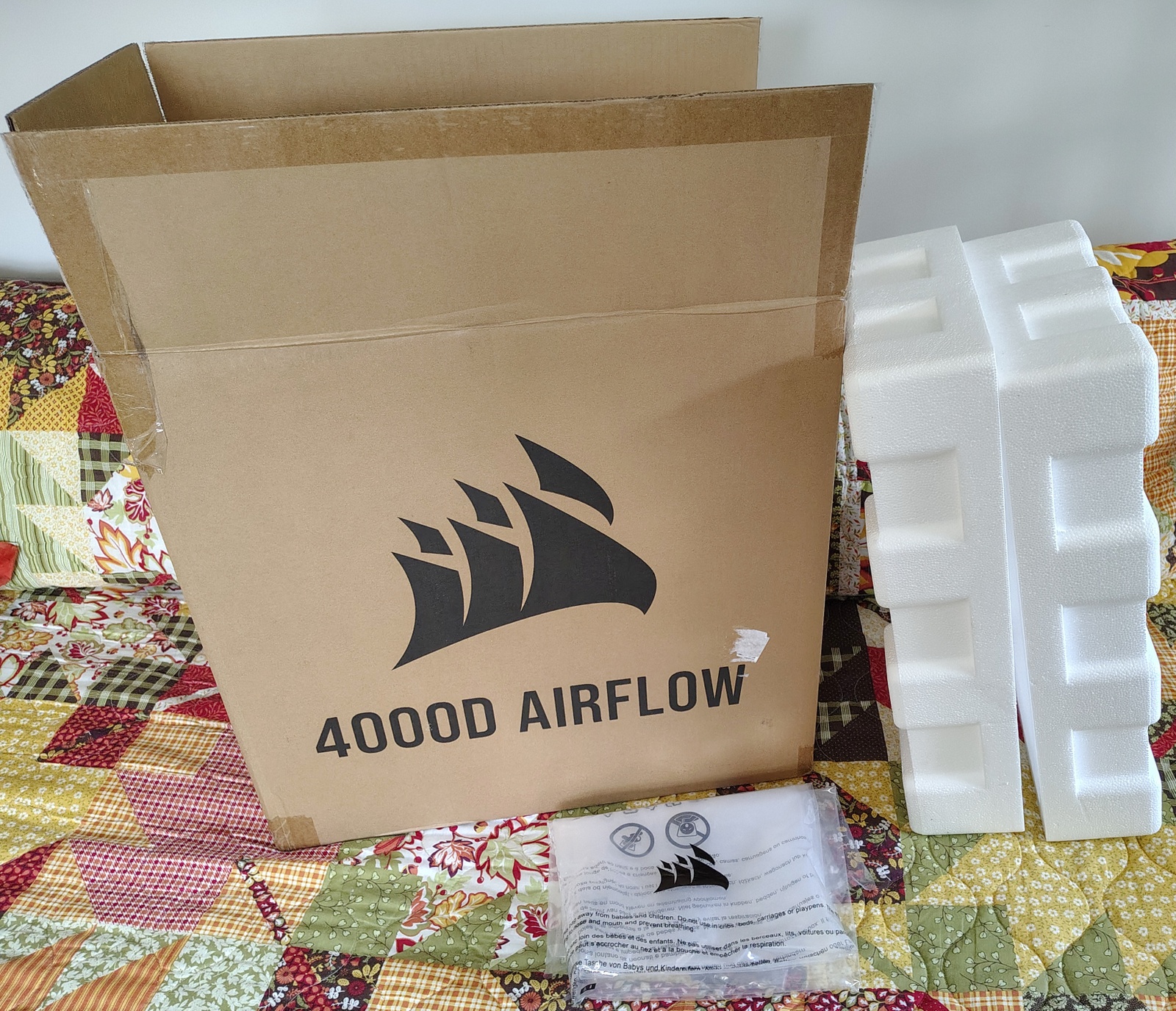 Original Shipping Box, Bag, Packing Foam for White Corsair 4000D Airflow PC Case