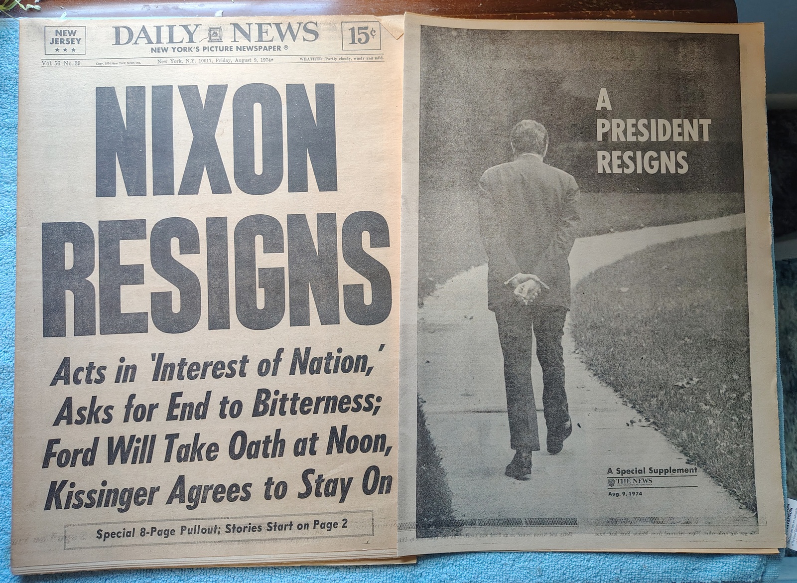 New York Daily News 9 August 1974 Nixon Resigns Special Pullout Toyota Celica Ad