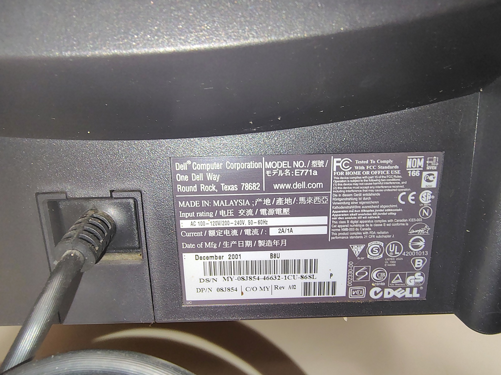 Used Dell E771a Black 17" CRT Monitor Computer Screen 2001 VGA 1024x786 Malaysia - Image 6