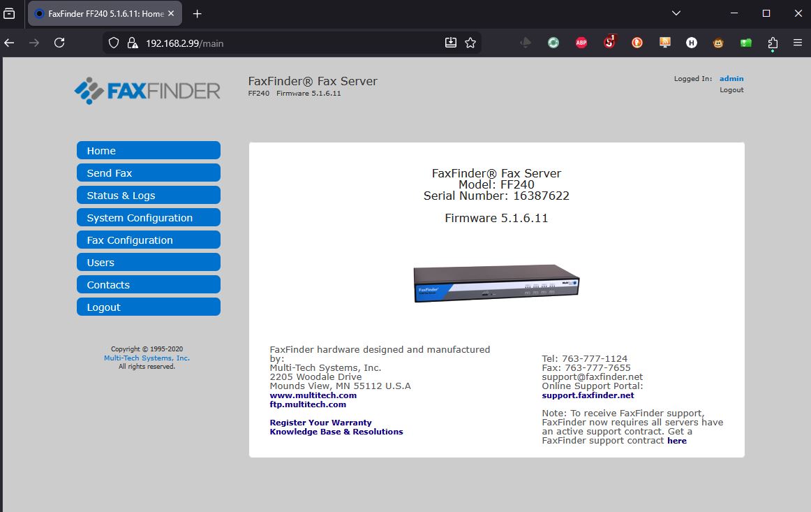 Multitech FaxFinder FF240 2-Port Network Fax Server w/ 1U Rack Mount Brackets - Image 15