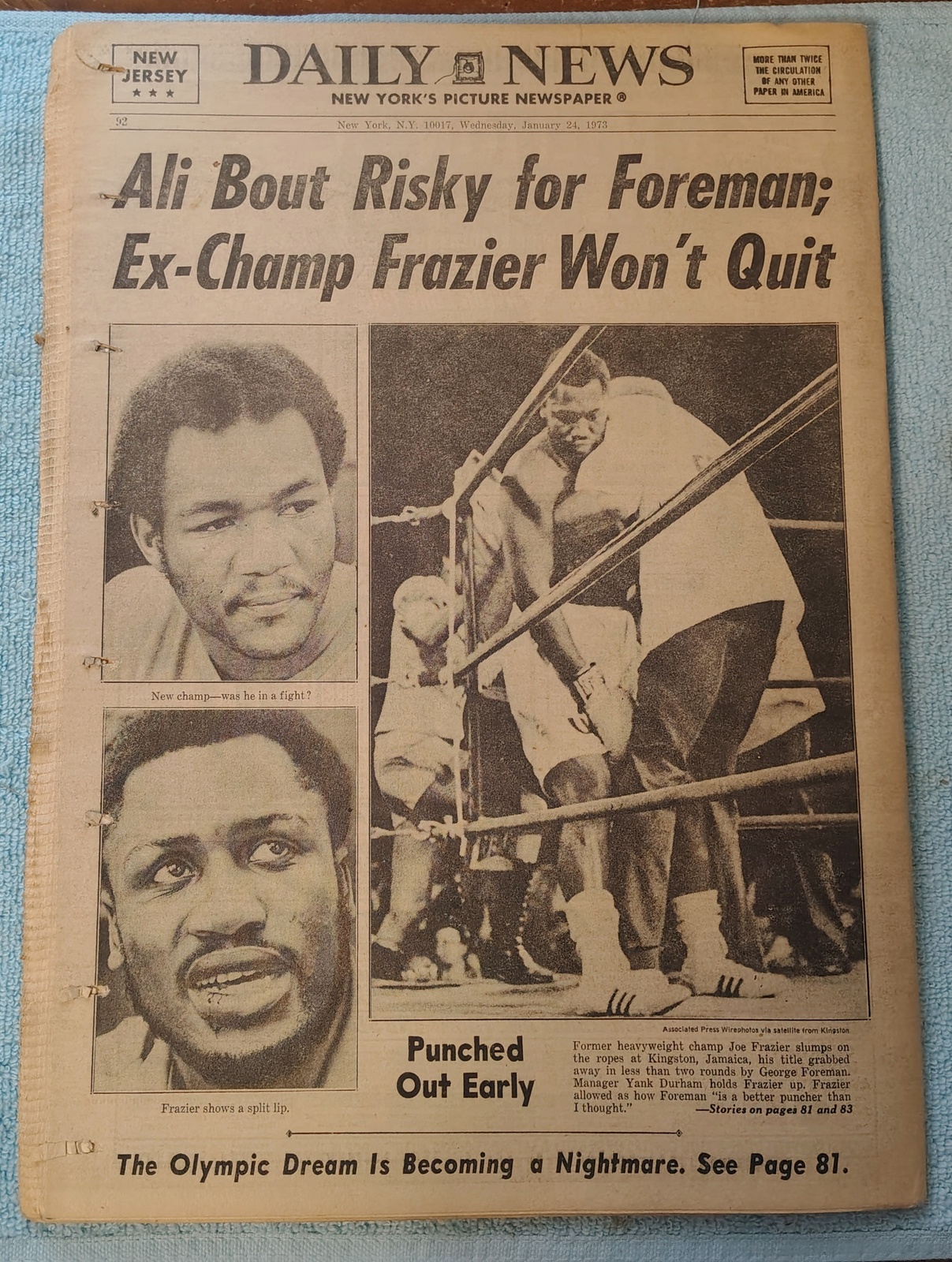 New York Daily News 24 January 1974 Vietnam War Ceasefire Joe Frazier George Foreman - Image 2