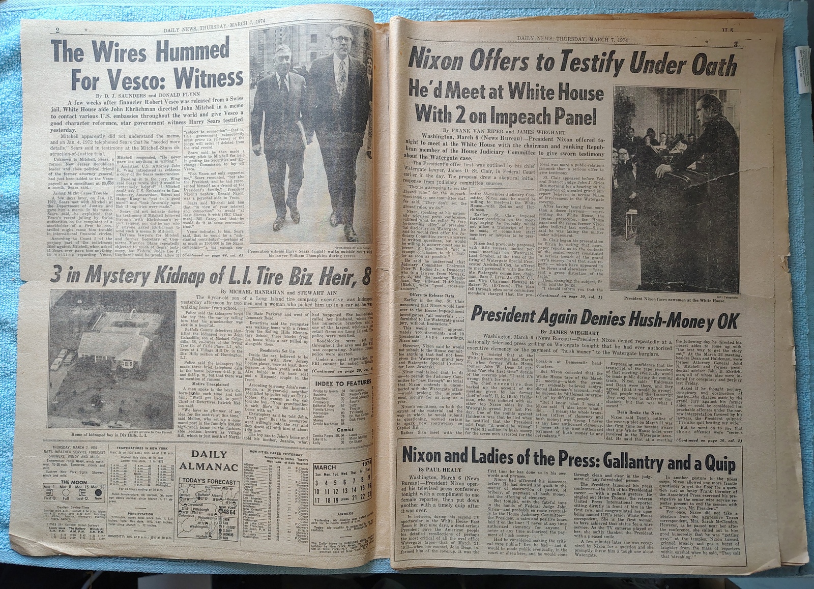 New York Daily News 7 March 1974 President Nixon Denies Hush Money Rangers Hawks - Image 5