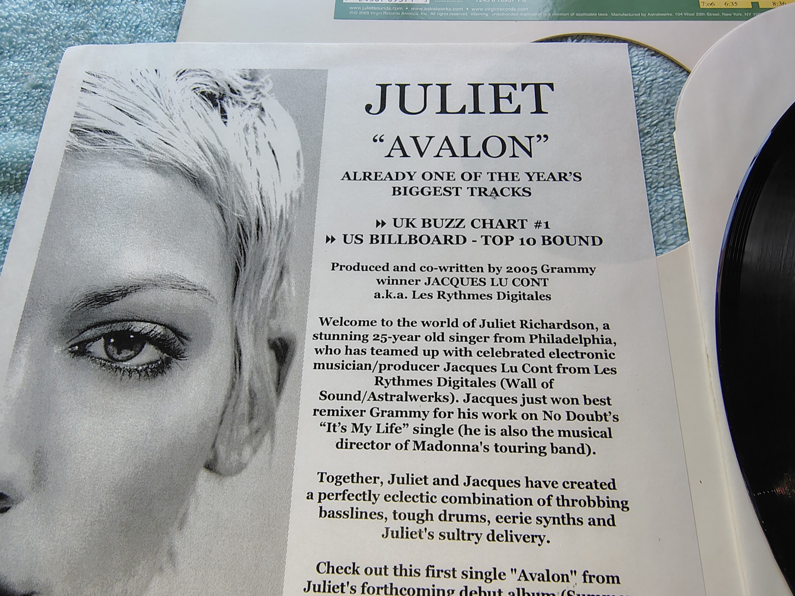 Juliet Avalon Promo Single Electronic House Club Vinyl Record 12" 33RPM 2005 - Image 2