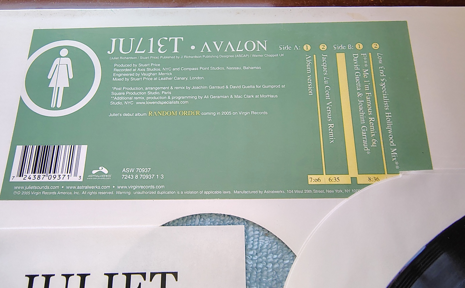 Juliet Avalon Promo Single Electronic House Club Vinyl Record 12" 33RPM 2005 - Image 3