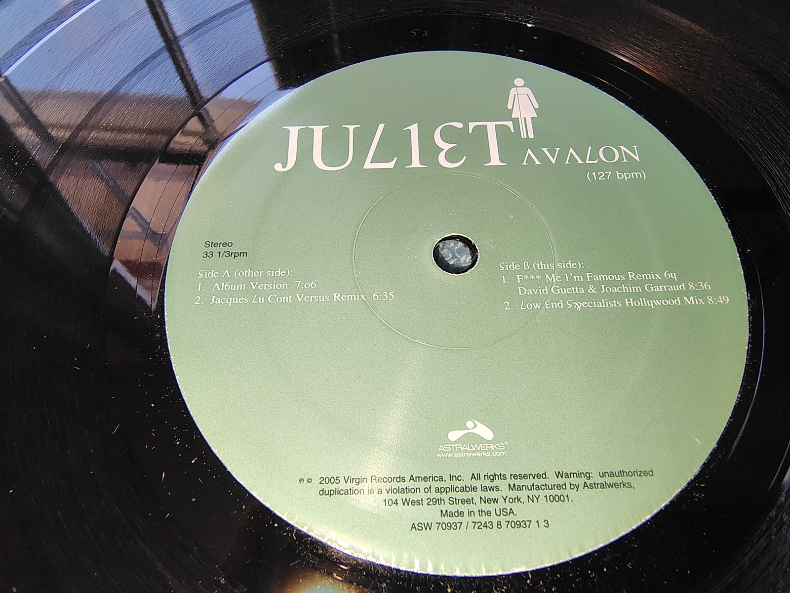 Juliet Avalon Promo Single Electronic House Club Vinyl Record 12" 33RPM 2005 - Image 4