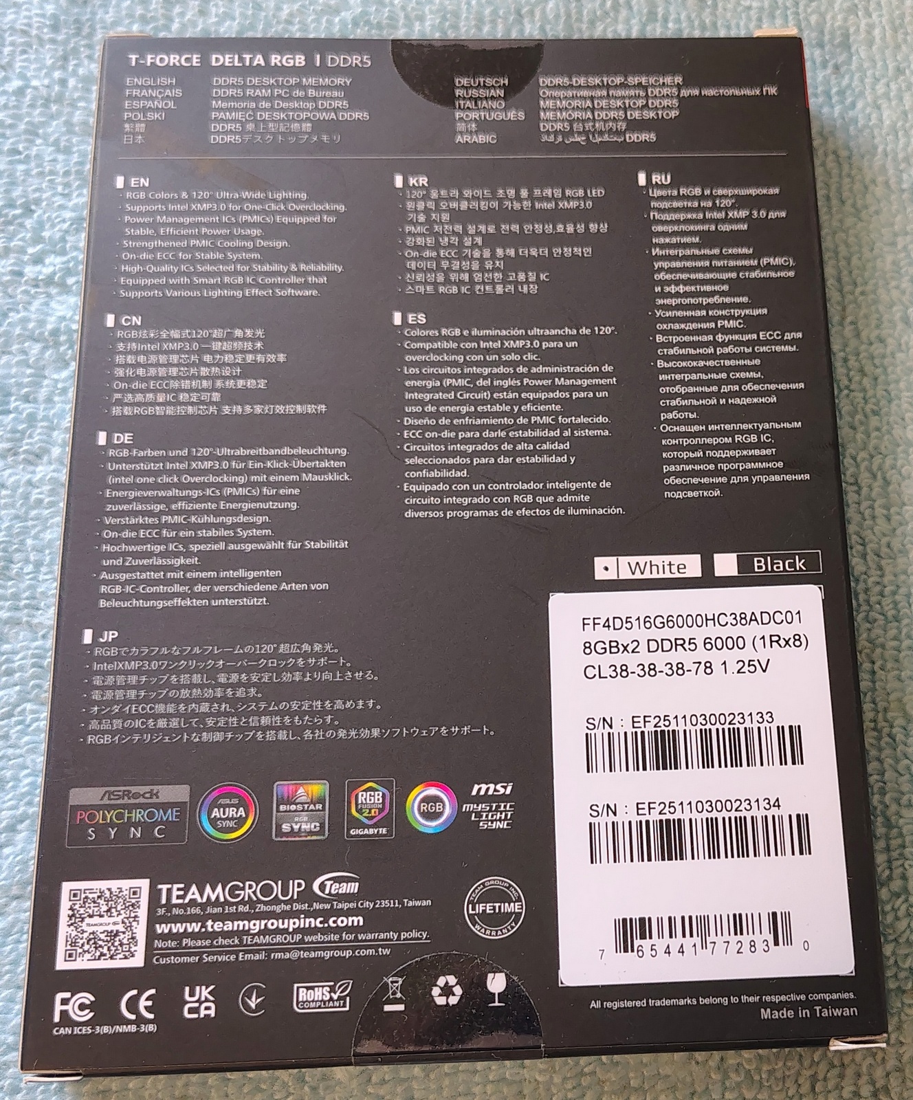 Team T-FORCE White Delta RGB 16GB Kit, 2 x 8GB DDR5 6000MHz Gaming Memory RAM - Image 2