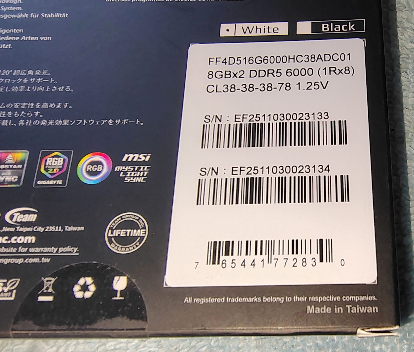 Team T-FORCE White Delta RGB 16GB Kit, 2 x 8GB DDR5 6000MHz Gaming Memory RAM - Image 3