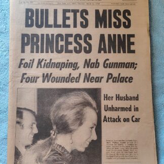 New York Daily News 21 March 1974 Princess Ann Attack Chet Huntley Death +++
