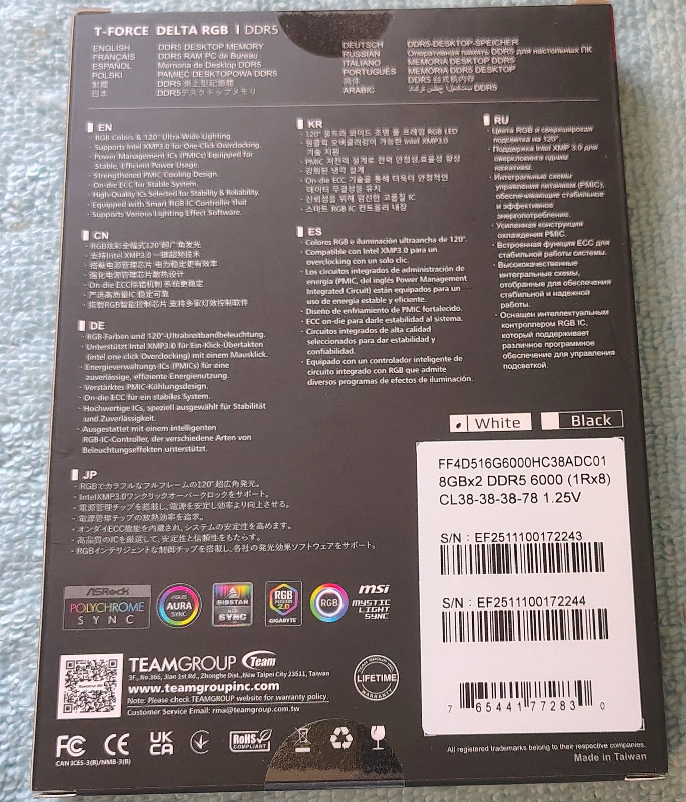 Team T-Force Delta RGB DDR5 16GB (2x8GB) 6000MHz White CL38 XMP/EXPO - Image 2