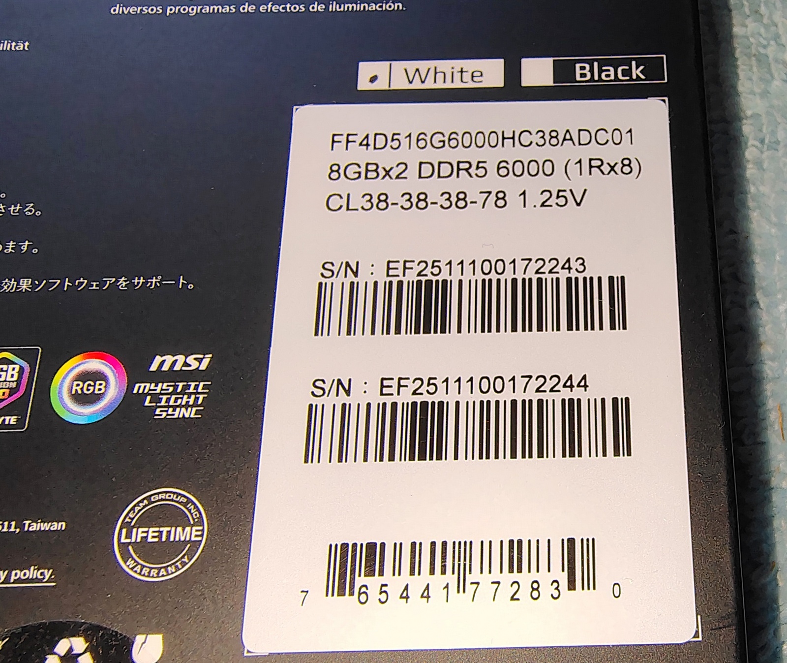 Team T-Force Delta RGB DDR5 16GB (2x8GB) 6000MHz White CL38 XMP/EXPO - Image 3