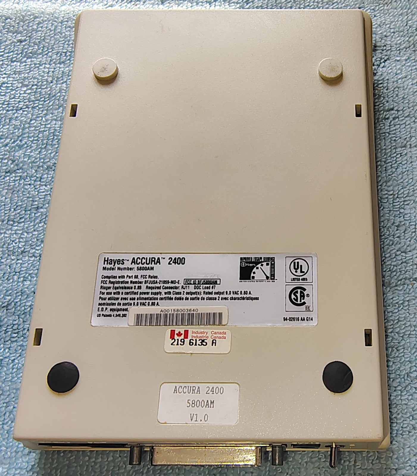 Genuine Hayes Accura 2400 External Modem 5800AM w/ AC Adapter SN A00158003640 - Image 8