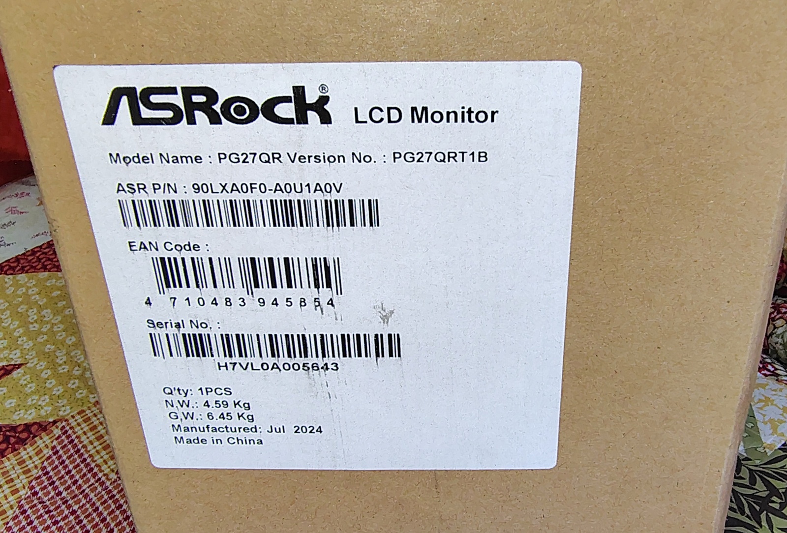 Genuine ASRock PG27QRT1B 27" Monitor Box & Foam Packaging Set Serial 5643 OEM - Image 14