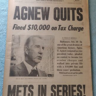 New York Daily News Jersey Oct 11 1973 Agnew Resigns Mets Pennant Yom Kippur War