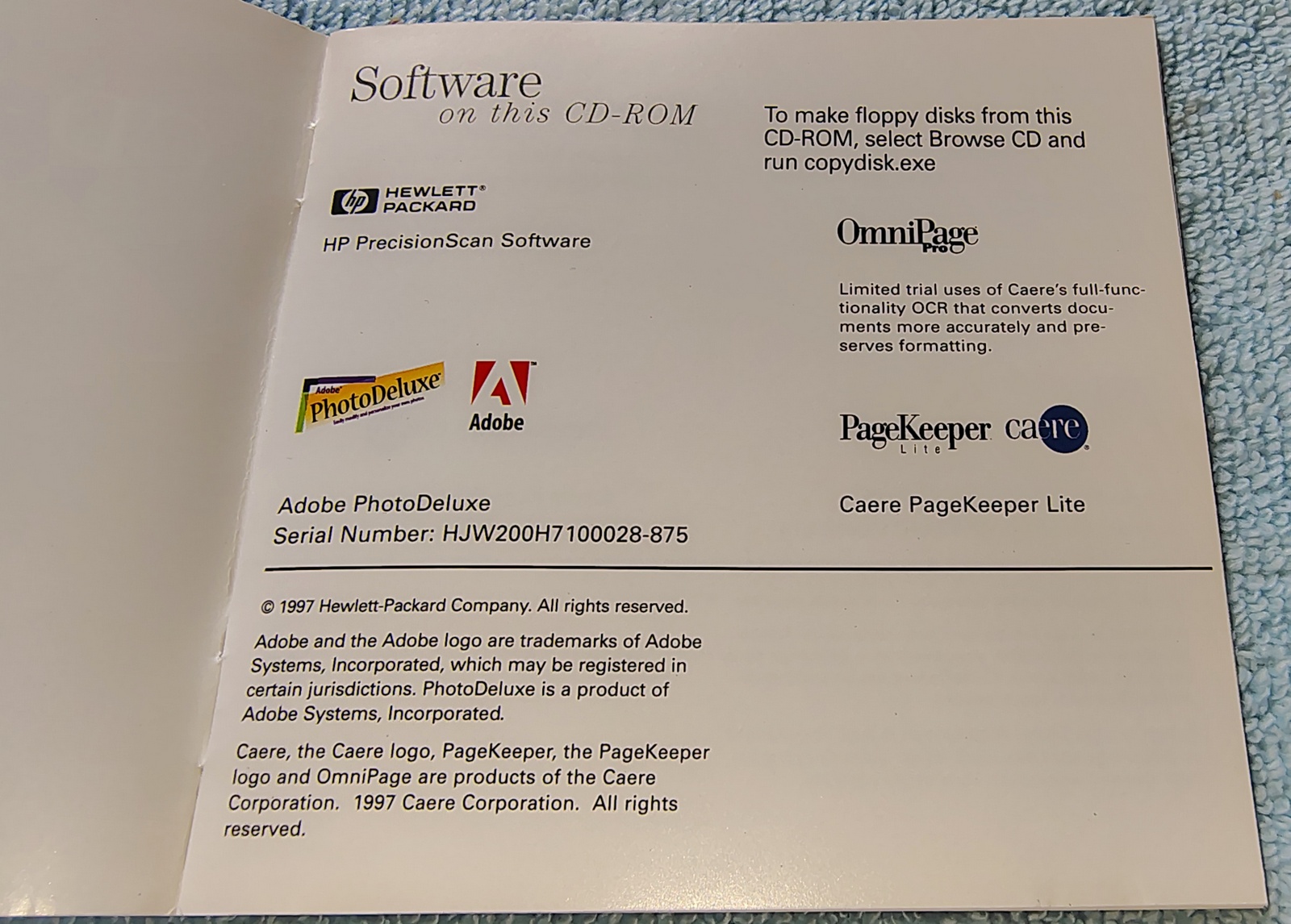 HP Scanning Software CD-ROM 1998 Drivers Adobe PhotoDeluxe OmniPage OCR Win 95 - Image 5