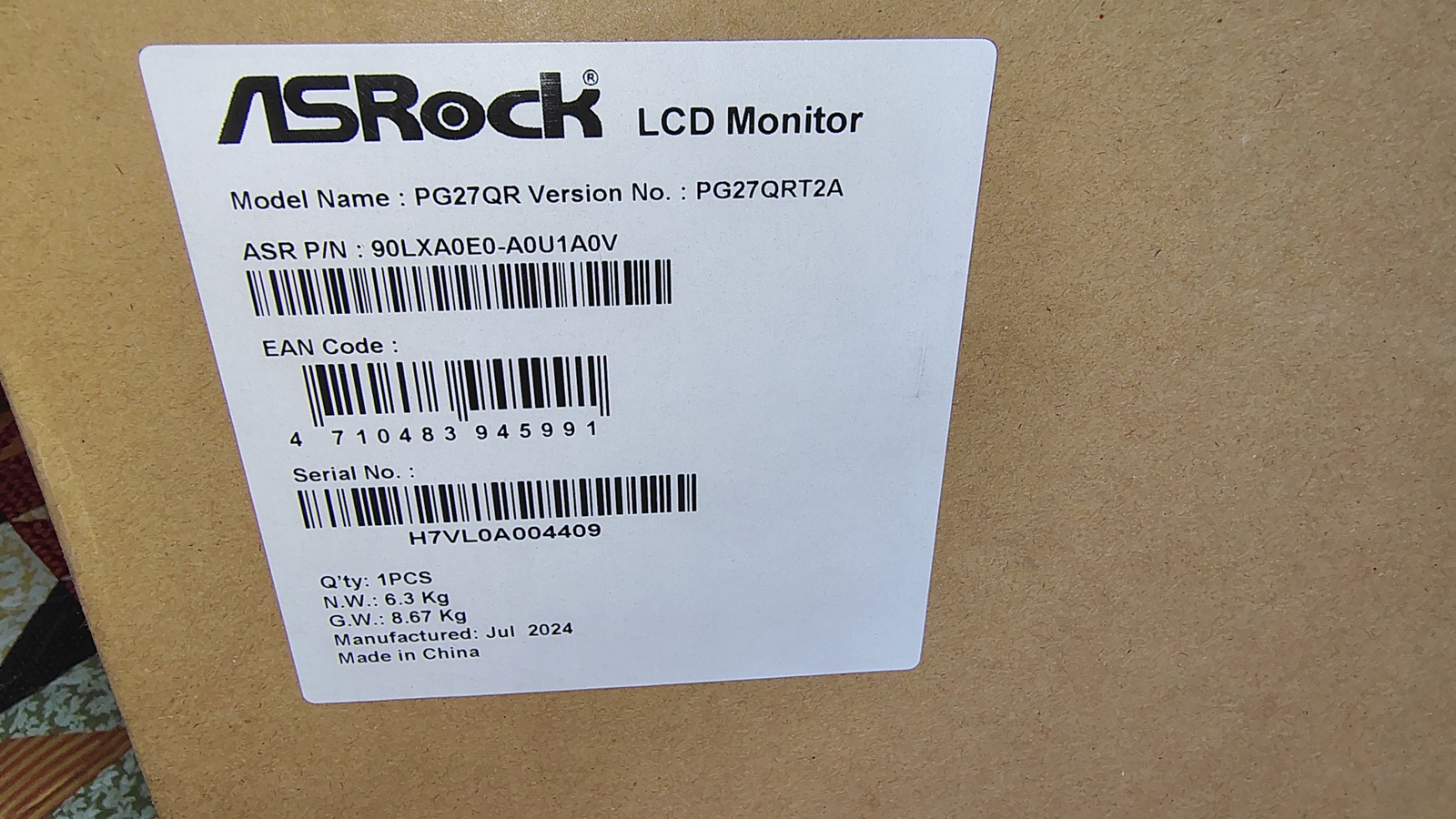 ASRock PG27QRT2A Original Monitor Box Foam Bag Packing Phantom Gaming 27" - Image 17