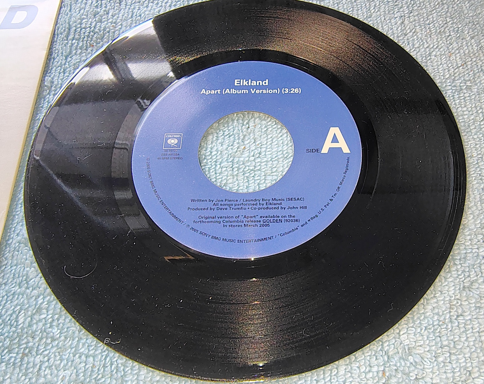 Elkland Apart Promo 7" Vinyl Single 45 RPM Columbia 2005 Jacknife Lee Remix - Image 2
