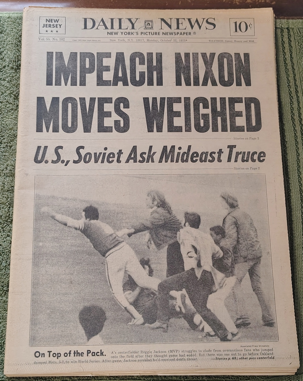 New York Daily News New Jersey Edition October 22 1973 Nixon Impeachment Watergate A's World Series