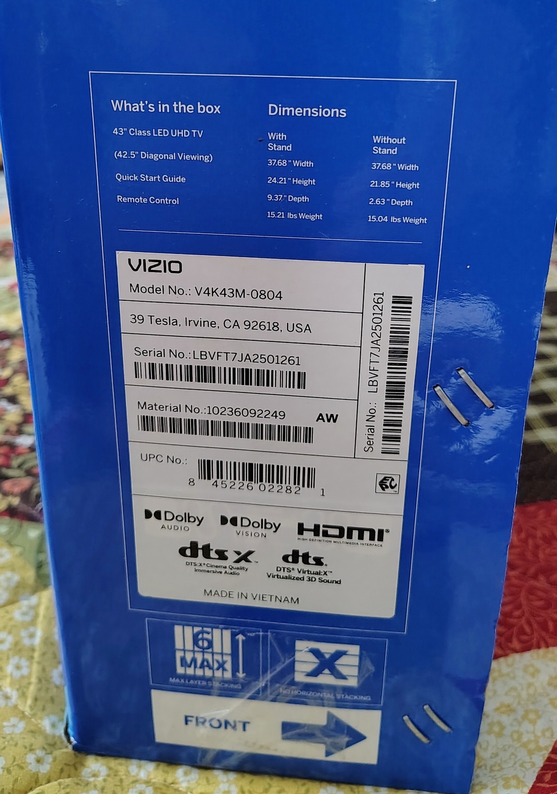 VIZIO V4K43M-0804 43 Inch TV Original OEM Box Foam Inserts Packing Materials 2024 - Image 10